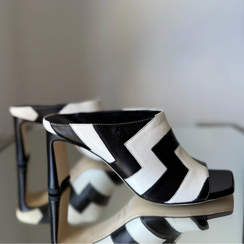 New JIMMY CHOO Kinley 75 two-tone leather mules $895 35 - Picture 7 of 13